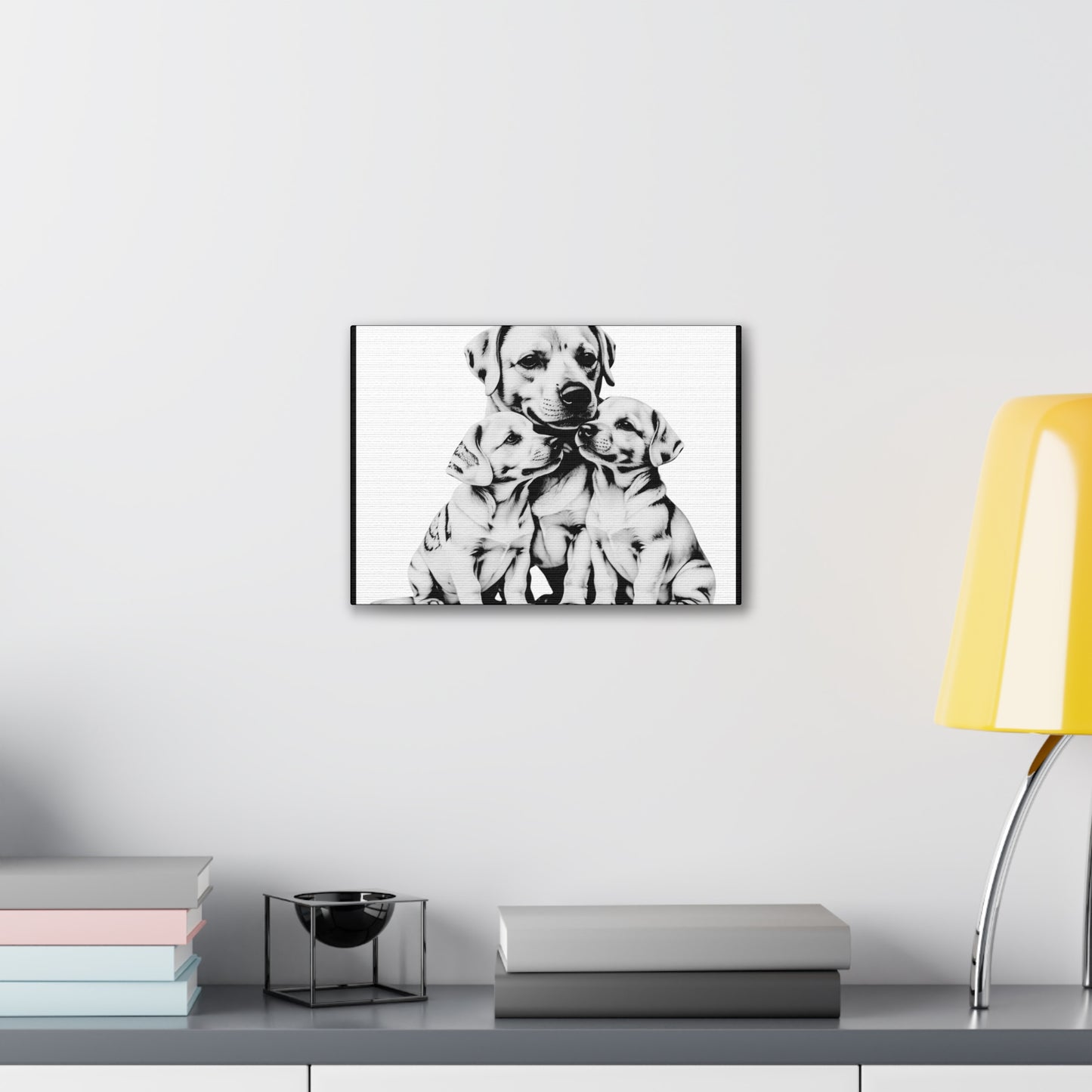 Mother and Puppies Black and White Canvas Wall Art | Eco Limited