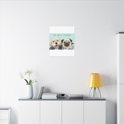 Cute Pug & Puppy Matte Stretched Print