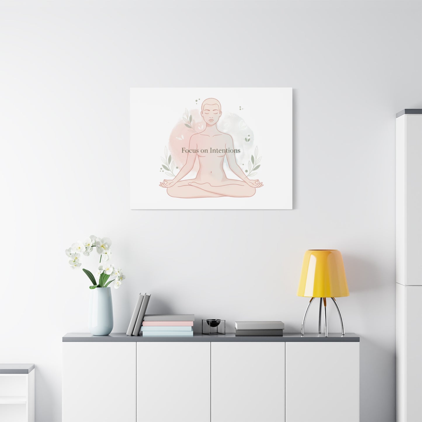 Focus on Intentions Canvas | Gentle Wellness Wall Art, Pastel Gradient Meditation Print