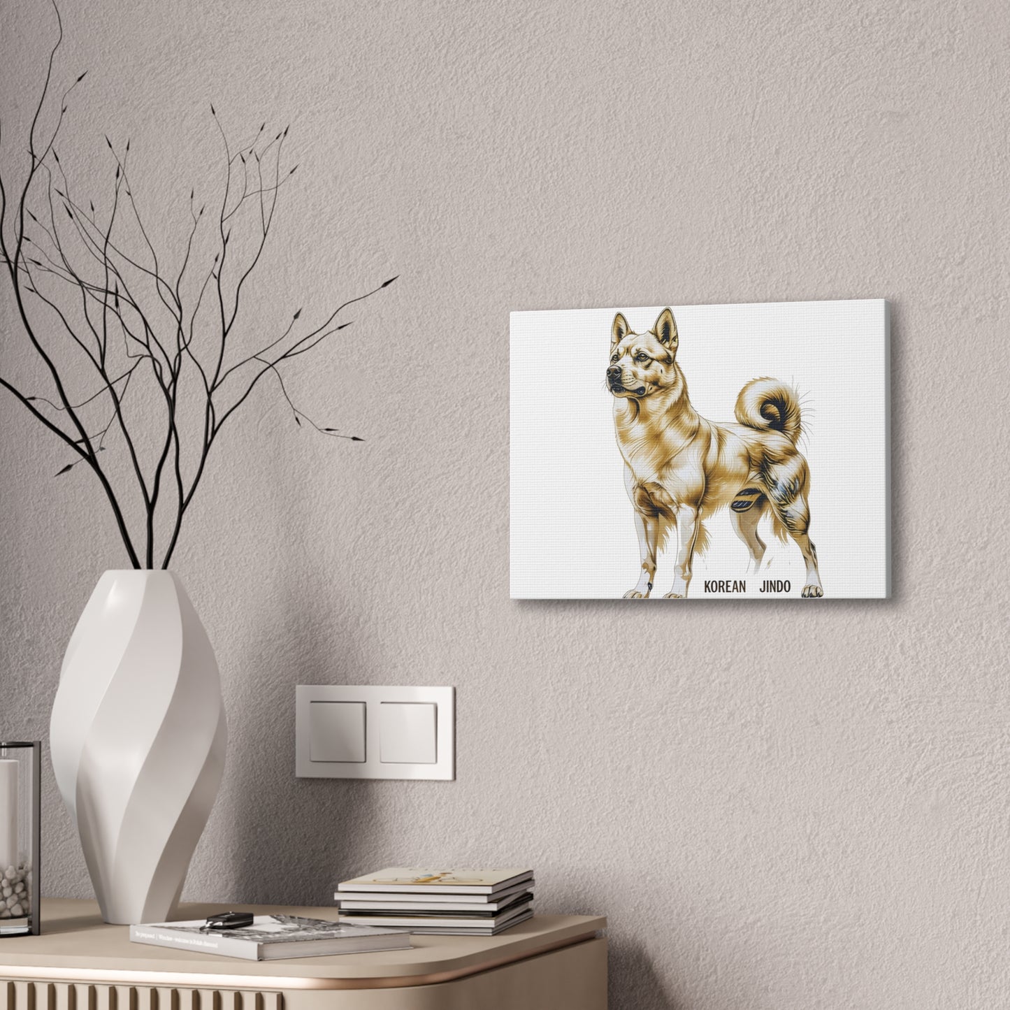 Korean Jindo Dog Illustration Canvas Wall Art | Eco - Limited