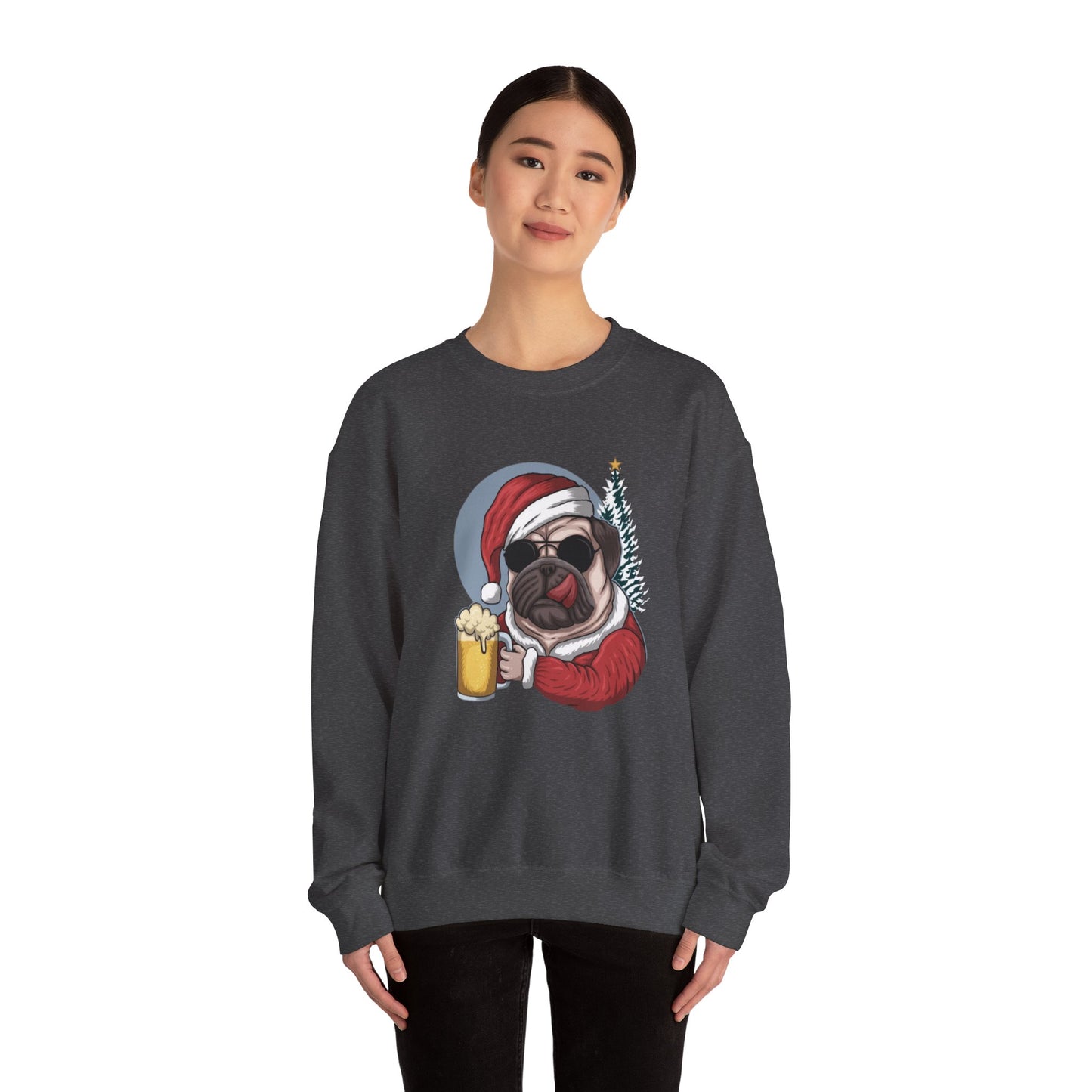 Santa Pug Holding Beer Holiday Crewneck|Eco-Friendly - Limited