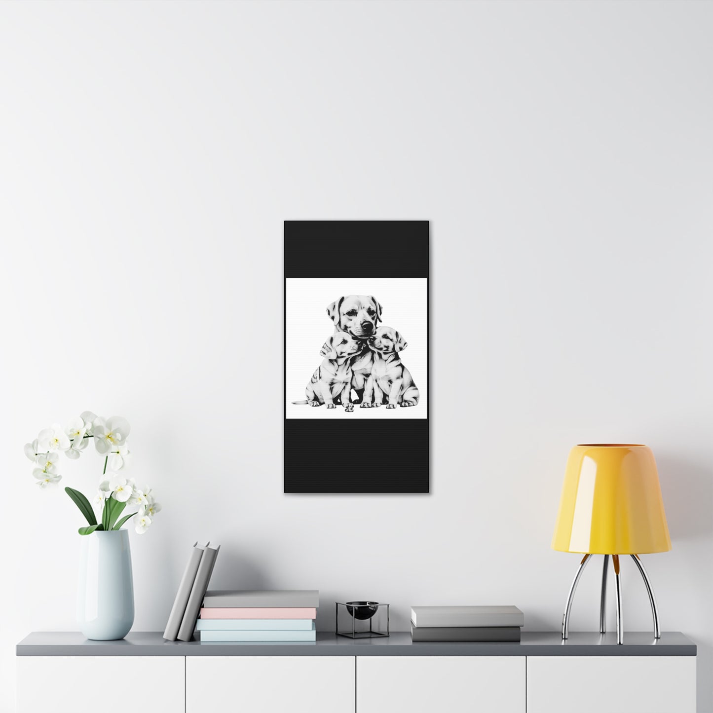 Mother and Puppies Black and White Canvas Wall Art | Eco Limited