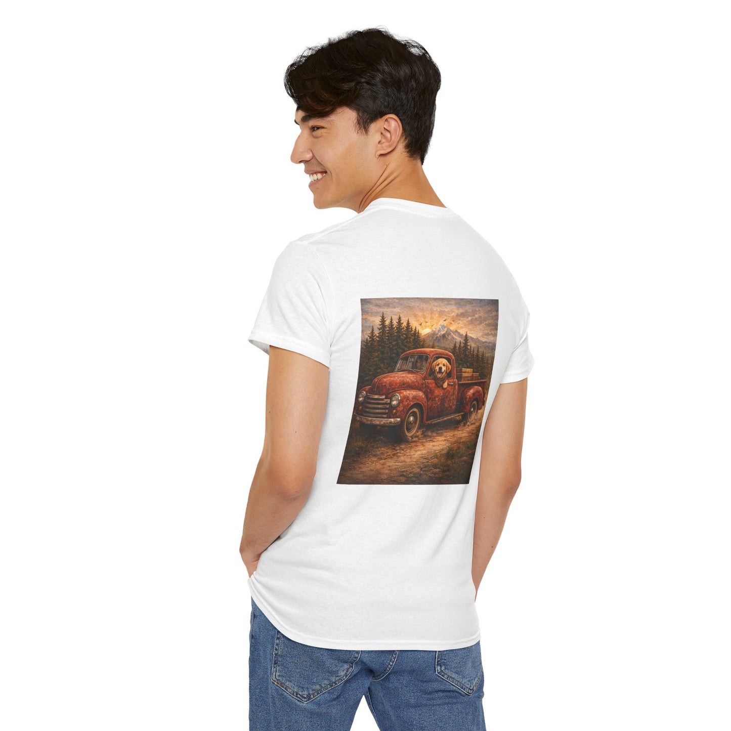 Rustic Dog Truck Front Text Back Art T-Shirt | Eco - Limited