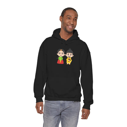 Festive Couple Cartoon Hoodie – Colorful Celebration Style