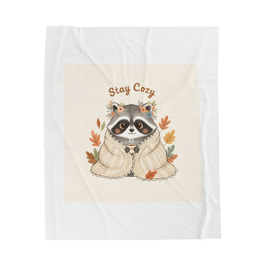 Cozy Raccoon Illustration Blanket | Cute Critter, Winter Forest Art