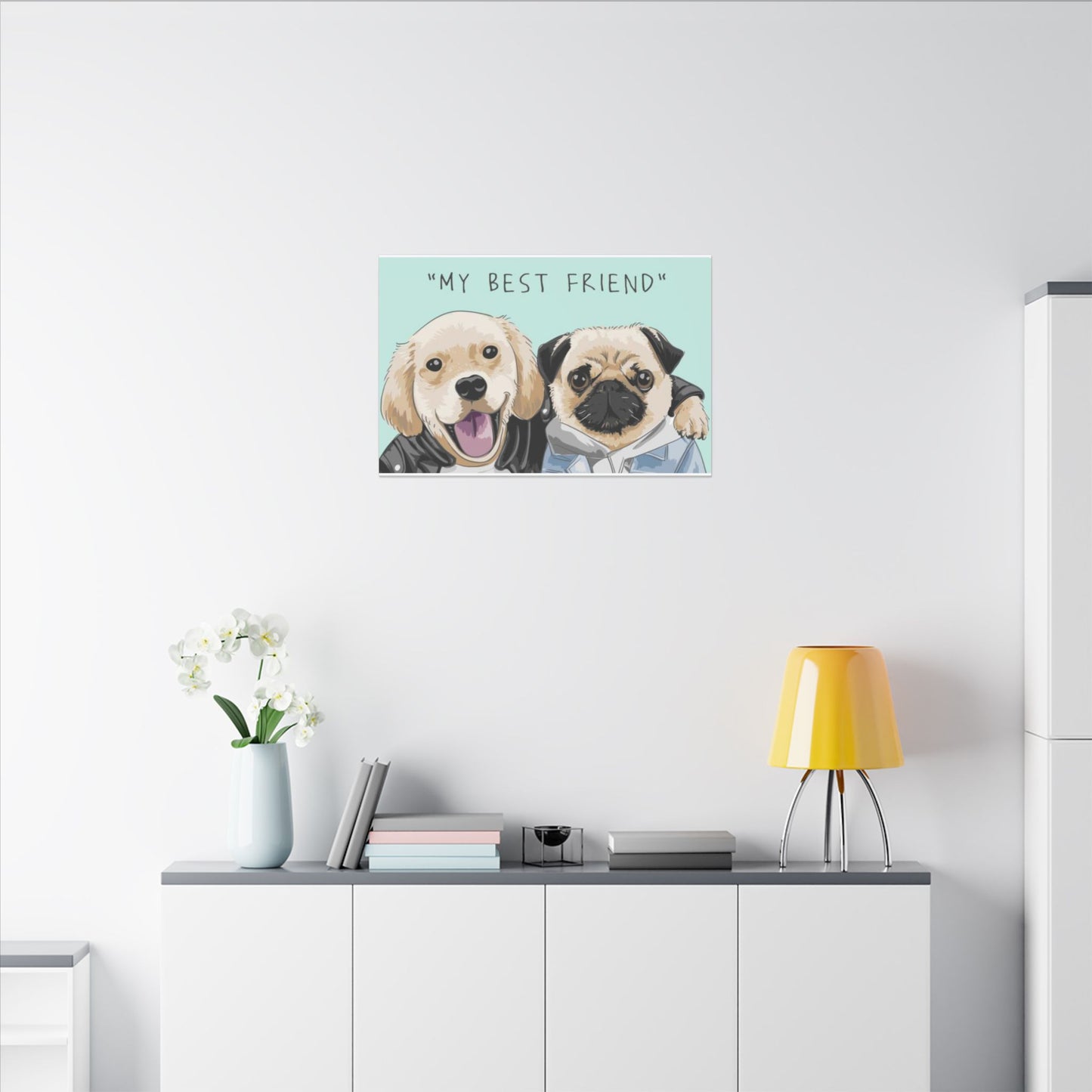 Cute Pug & Puppy Matte Stretched Print