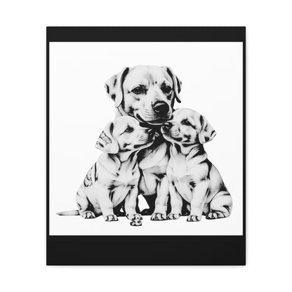 Mother and Puppies Black and White Canvas Wall Art | Eco Limited