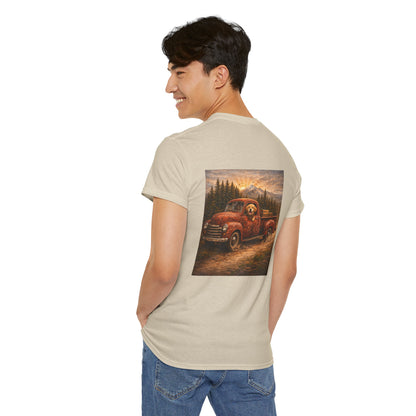 Rustic Dog Truck Front Text Back Art T-Shirt | Eco - Limited