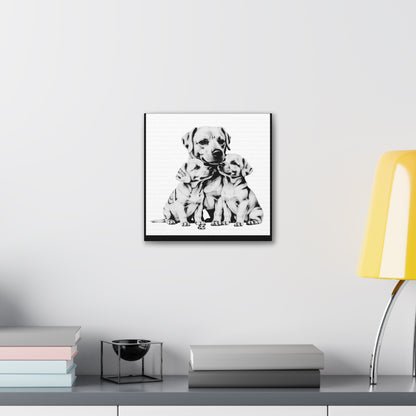 Mother and Puppies Black and White Canvas Wall Art | Eco Limited