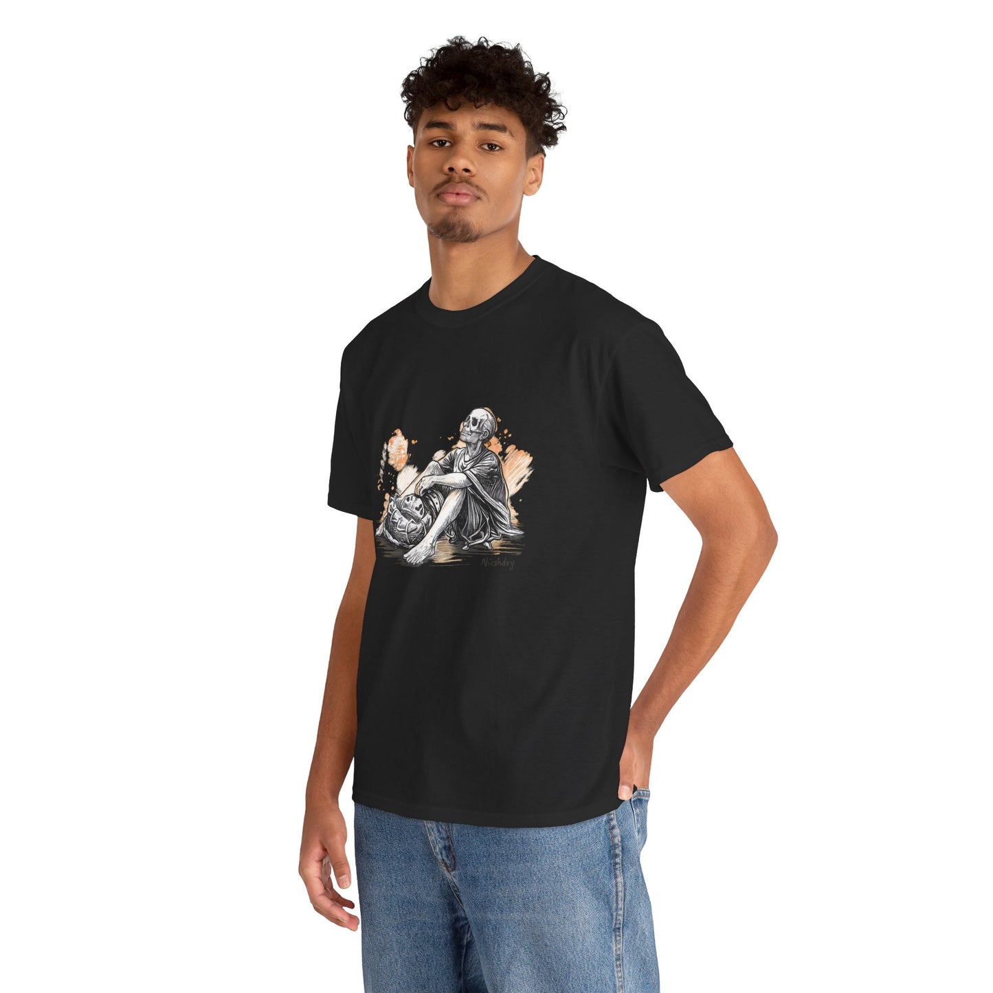 Skeleton Contemplation Sketch T-Shirt | Eco-Limited