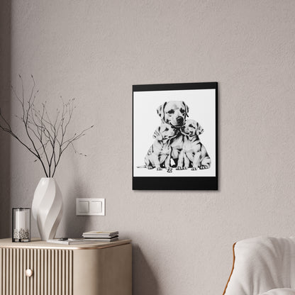 Mother and Puppies Black and White Canvas Wall Art | Eco Limited