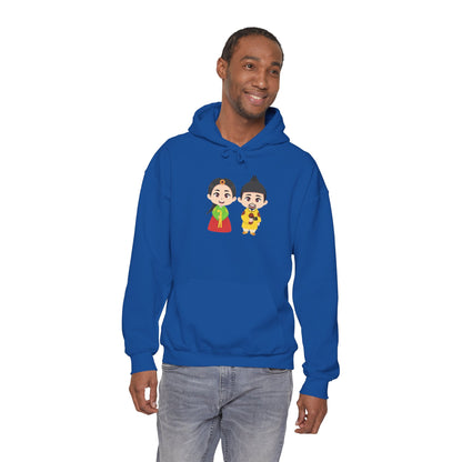 Festive Couple Cartoon Hoodie – Colorful Celebration Style