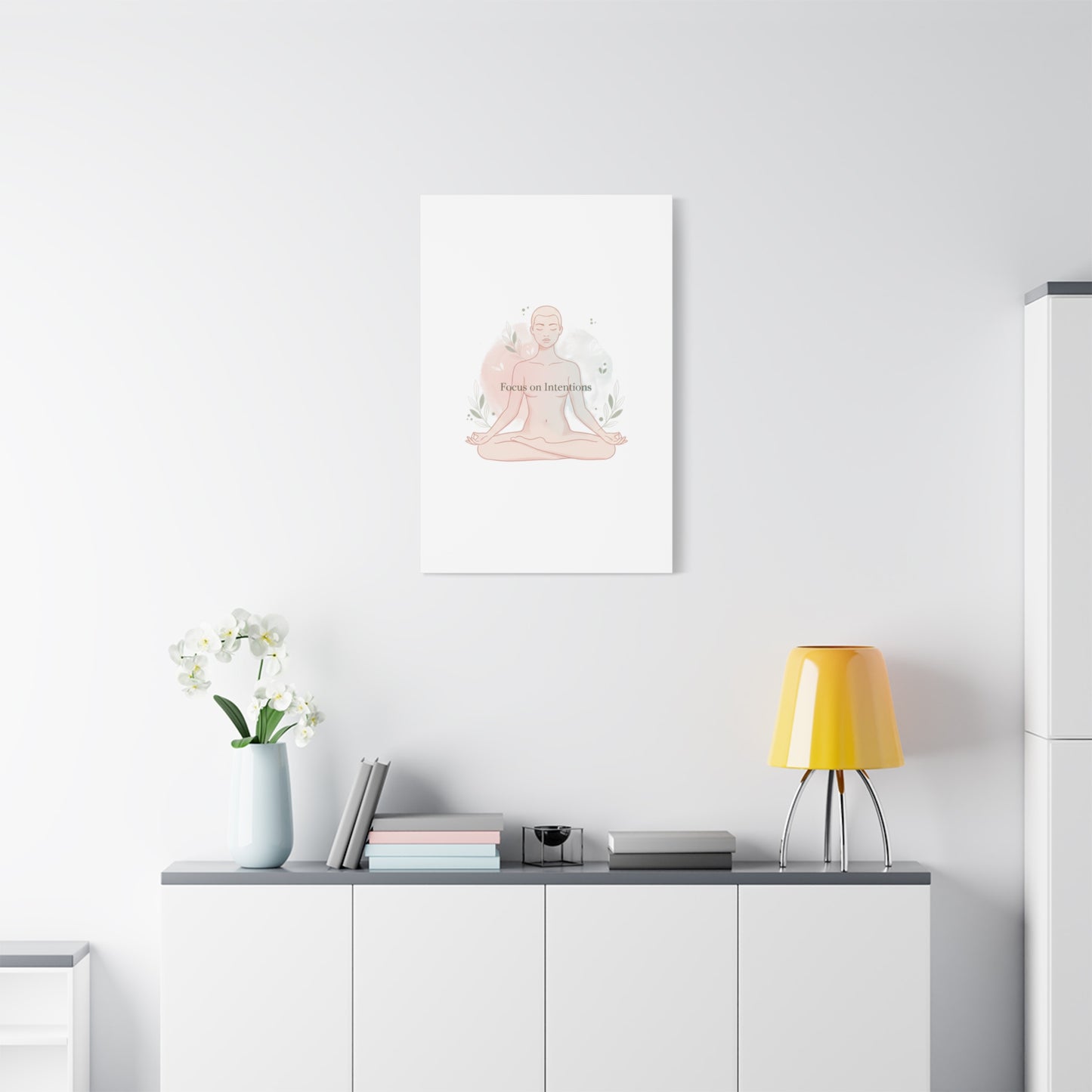 Focus on Intentions Canvas | Gentle Wellness Wall Art, Pastel Gradient Meditation Print