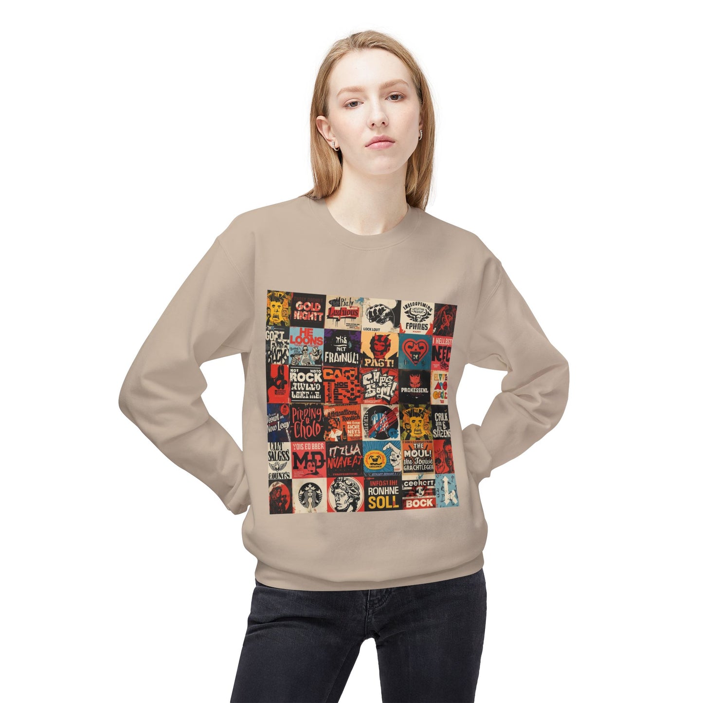 Vintage Rock Poster Collage Sweatshirt | Eco-Limited