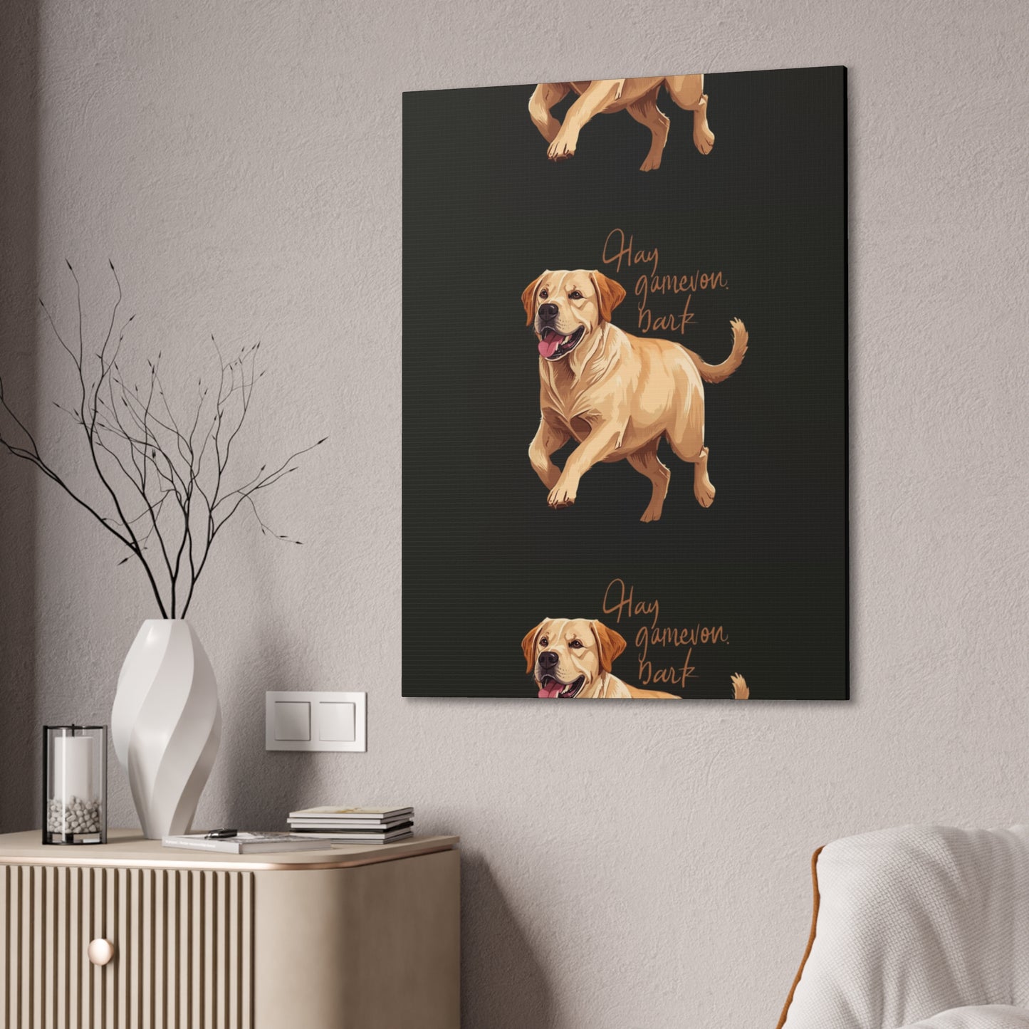 Happy Gamelon Bark Dog Canvas Wall Art | Eco-Limited