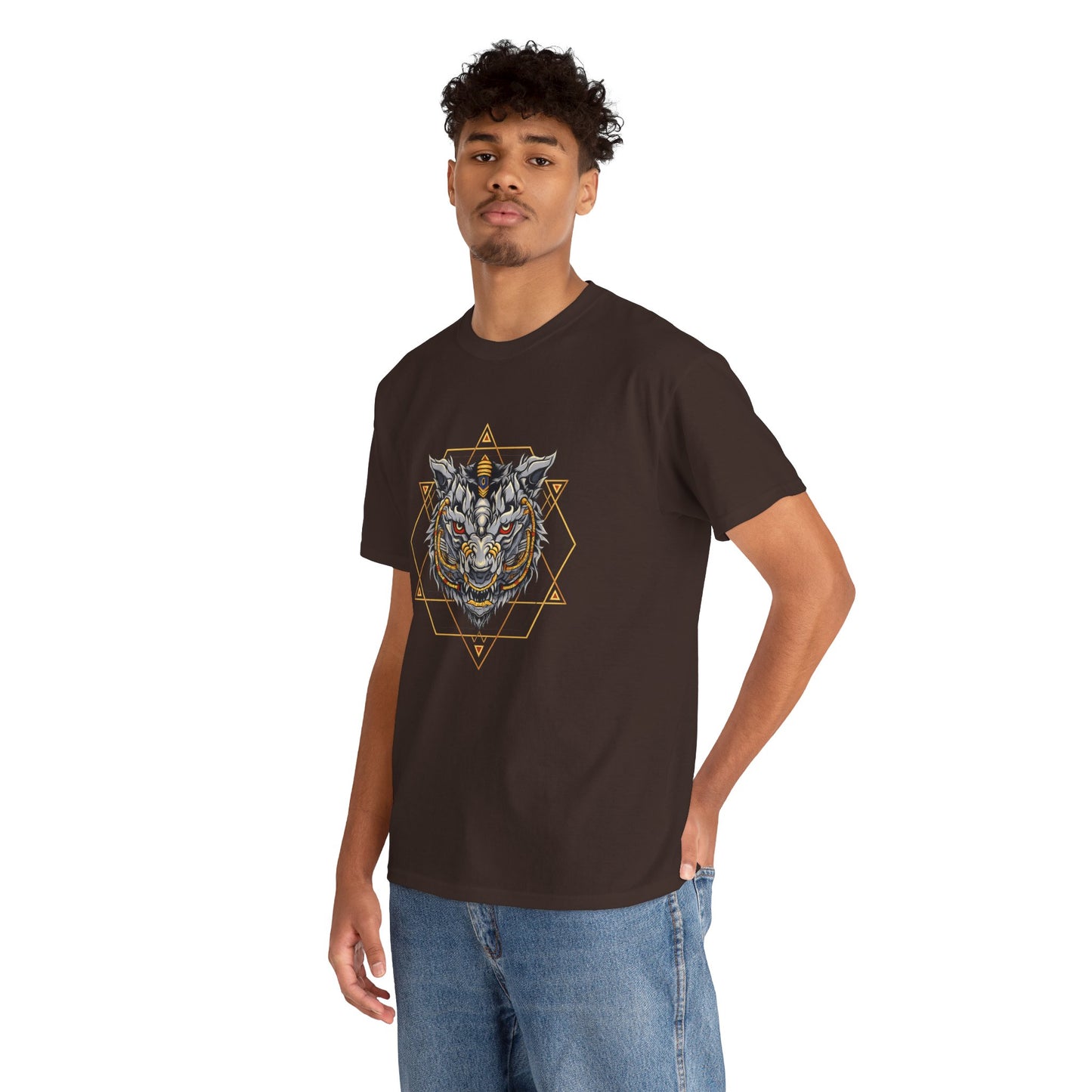 Tiger Geometric Tee — Detailed Tribal Tiger Head Graphic T‑Shirt