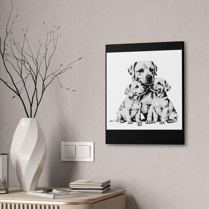 Mother and Puppies Black and White Canvas Wall Art | Eco Limited