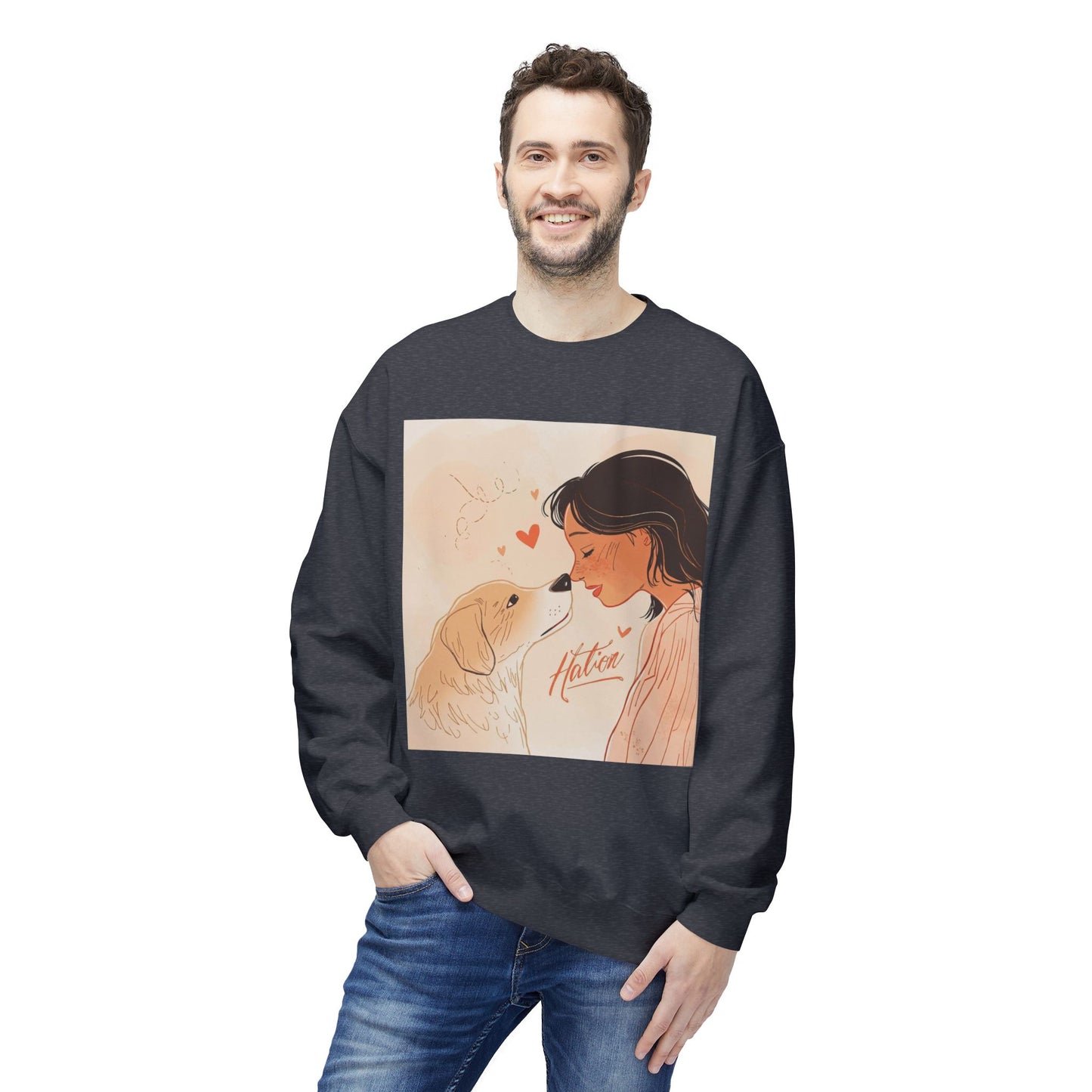 Heartfelt Dog Love Illustration Crewneck | Eco-Friendly - Limited