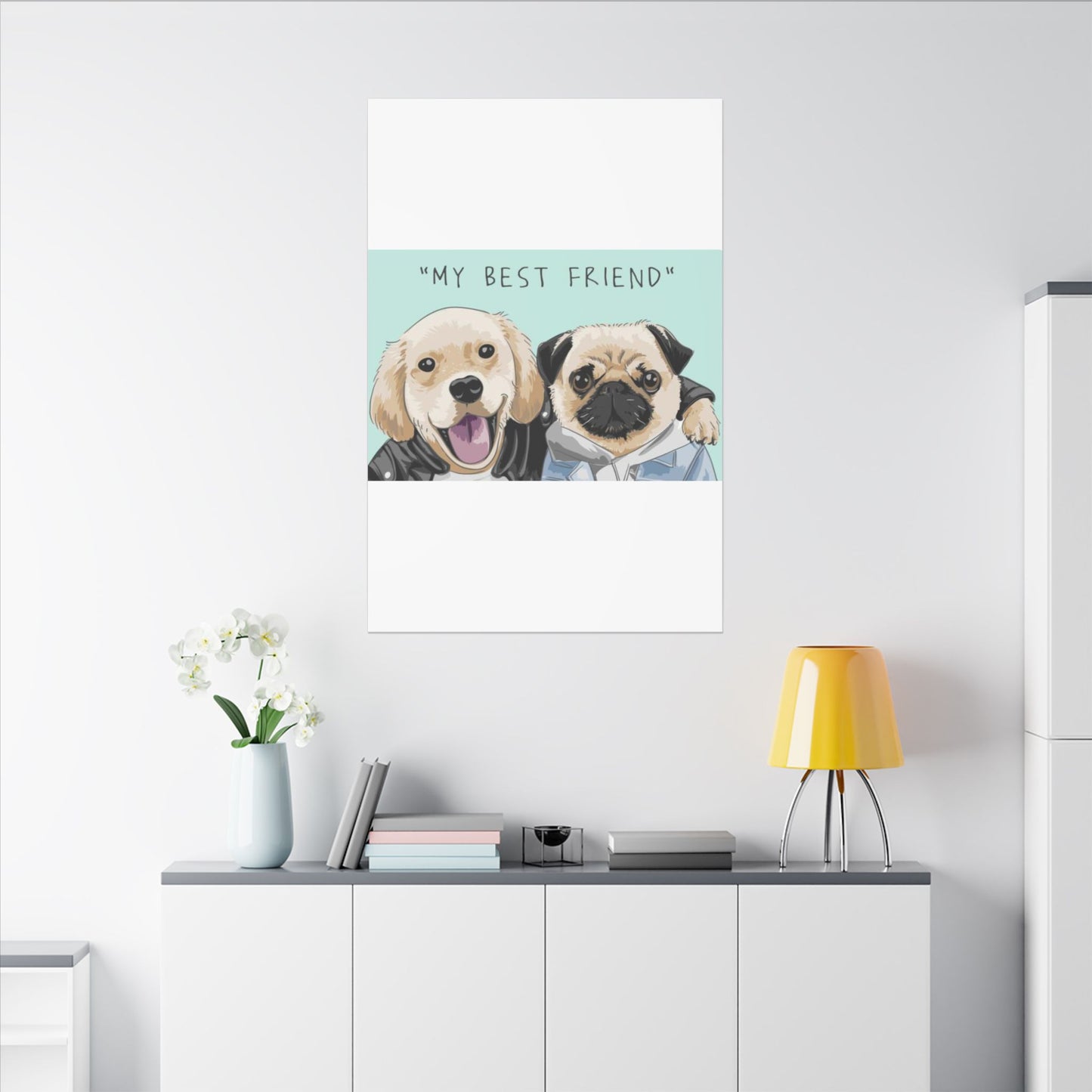 Cute Pug & Puppy Matte Stretched Print
