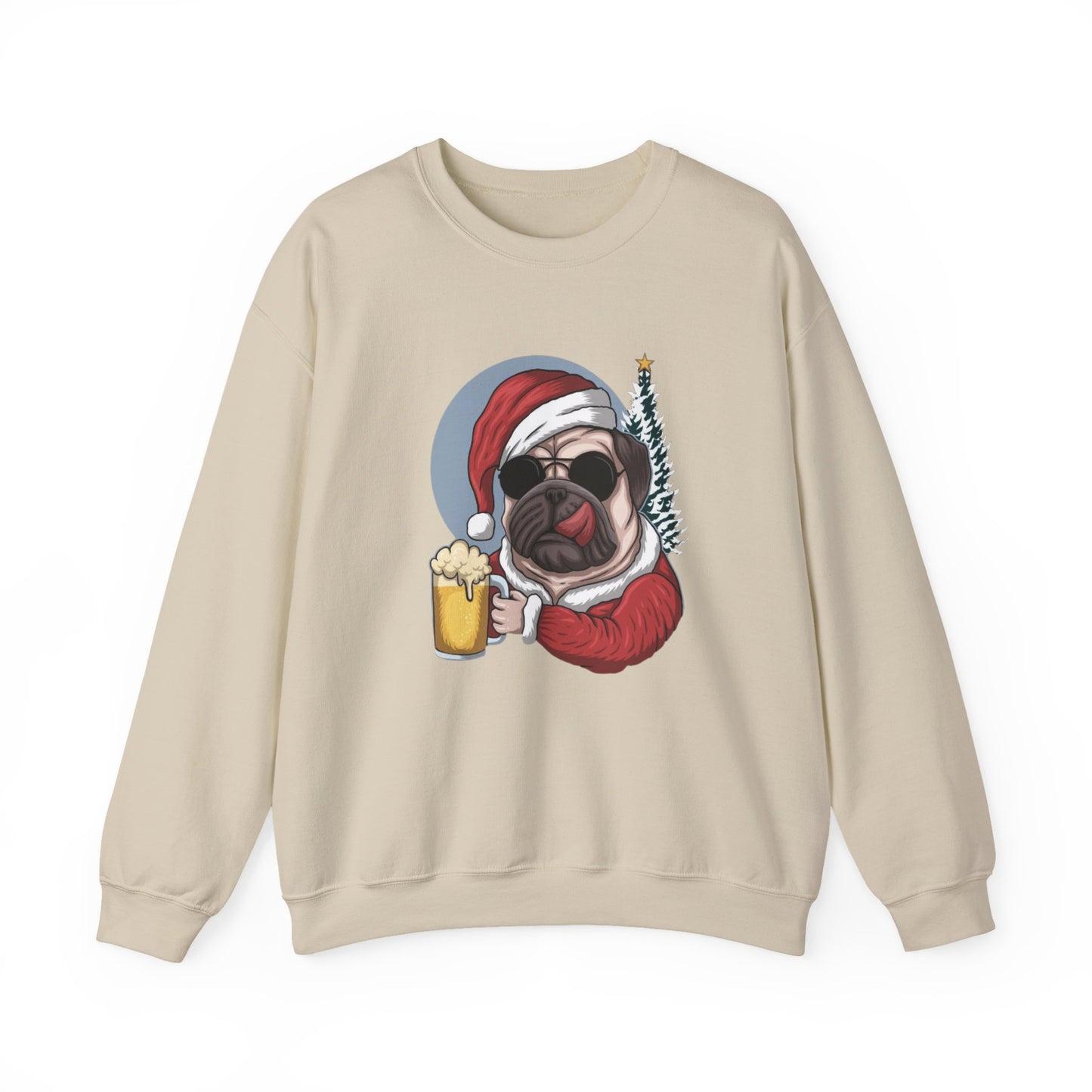 Santa Pug Holding Beer Holiday Crewneck|Eco-Friendly - Limited