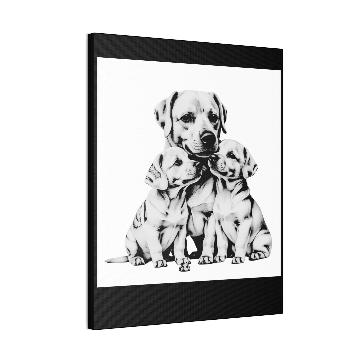 Mother and Puppies Black and White Canvas Wall Art | Eco Limited