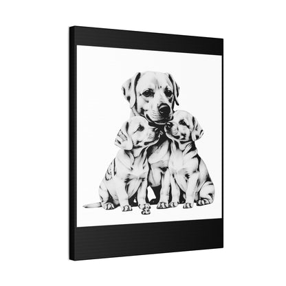 Mother and Puppies Black and White Canvas Wall Art | Eco Limited
