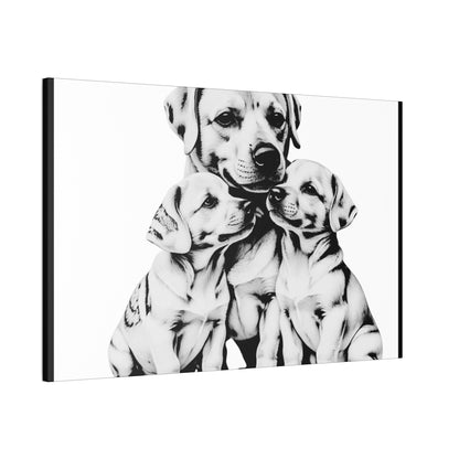Mother and Puppies Black and White Canvas Wall Art | Eco Limited