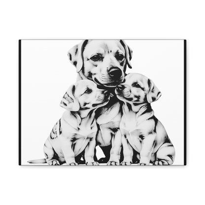 Mother and Puppies Black and White Canvas Wall Art | Eco Limited