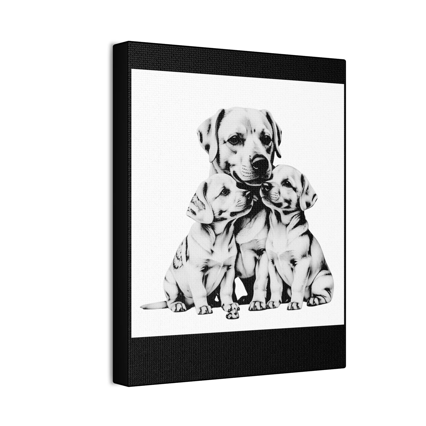 Mother and Puppies Black and White Canvas Wall Art | Eco Limited