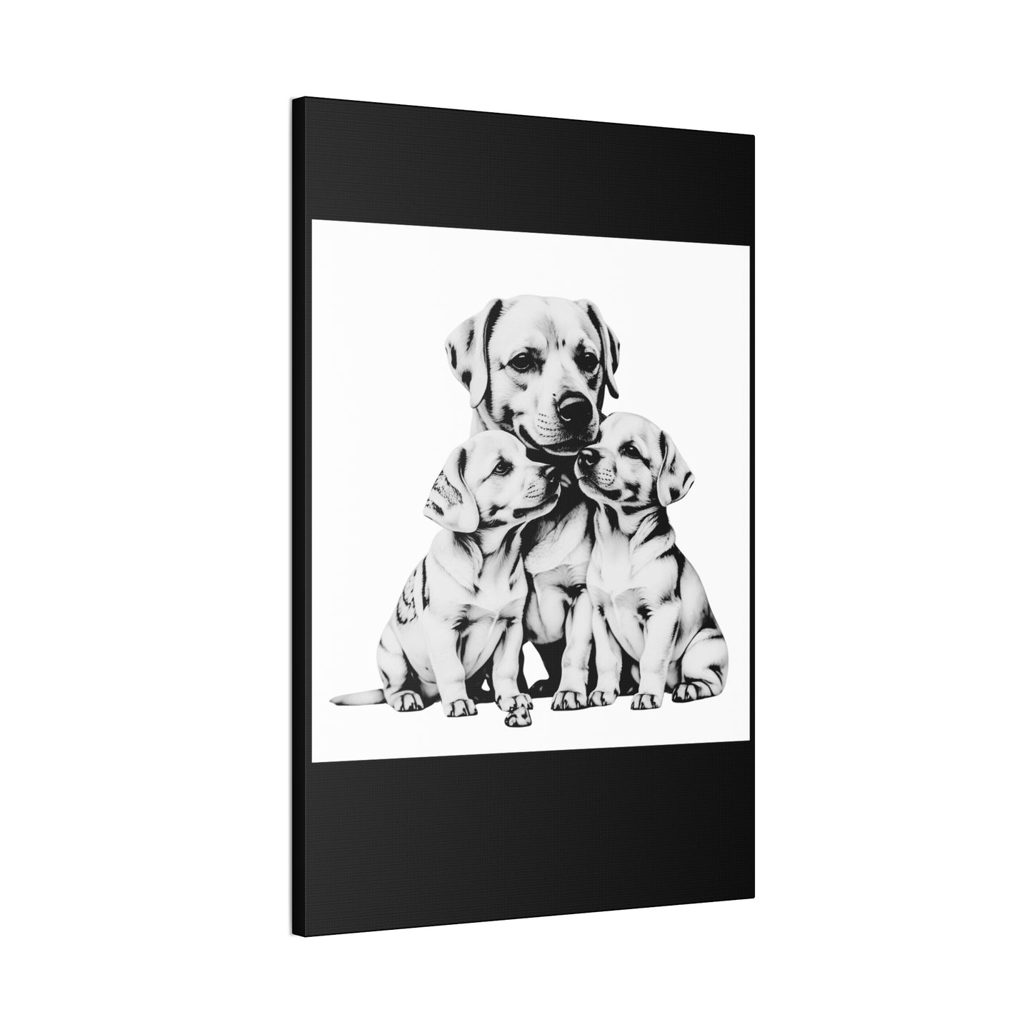 Mother and Puppies Black and White Canvas Wall Art | Eco Limited