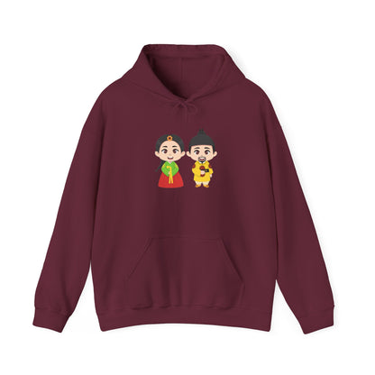 Festive Couple Cartoon Hoodie – Colorful Celebration Style
