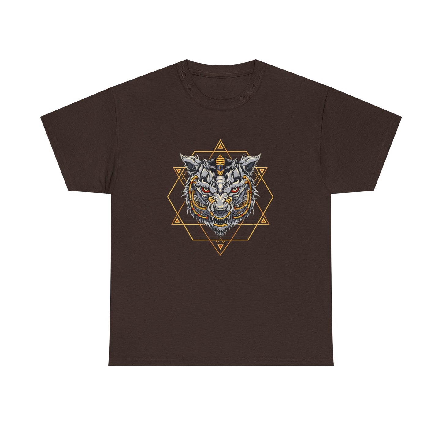 Tiger Geometric Tee — Detailed Tribal Tiger Head Graphic T‑Shirt