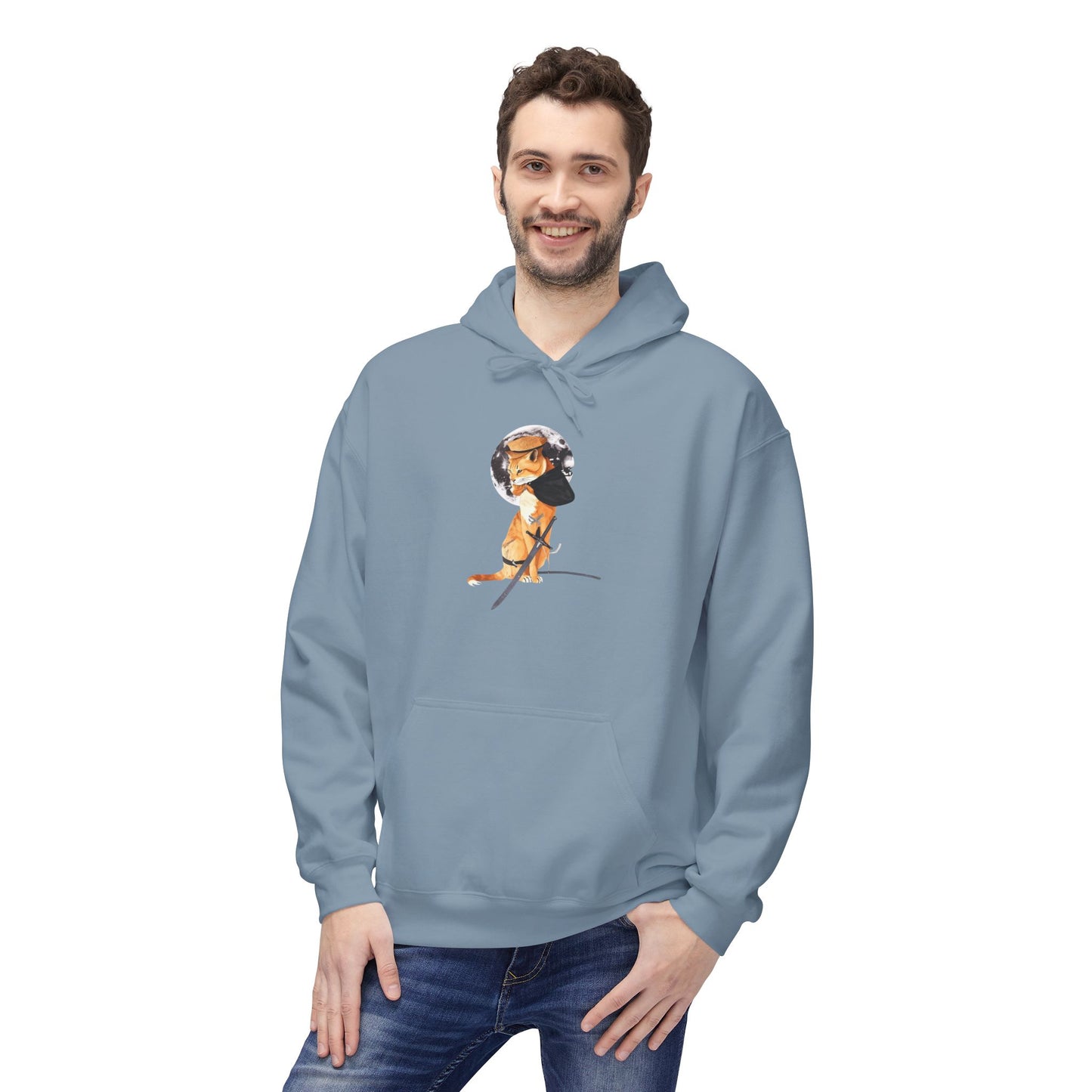 Moonlit Samurai Cat Art Hoodie