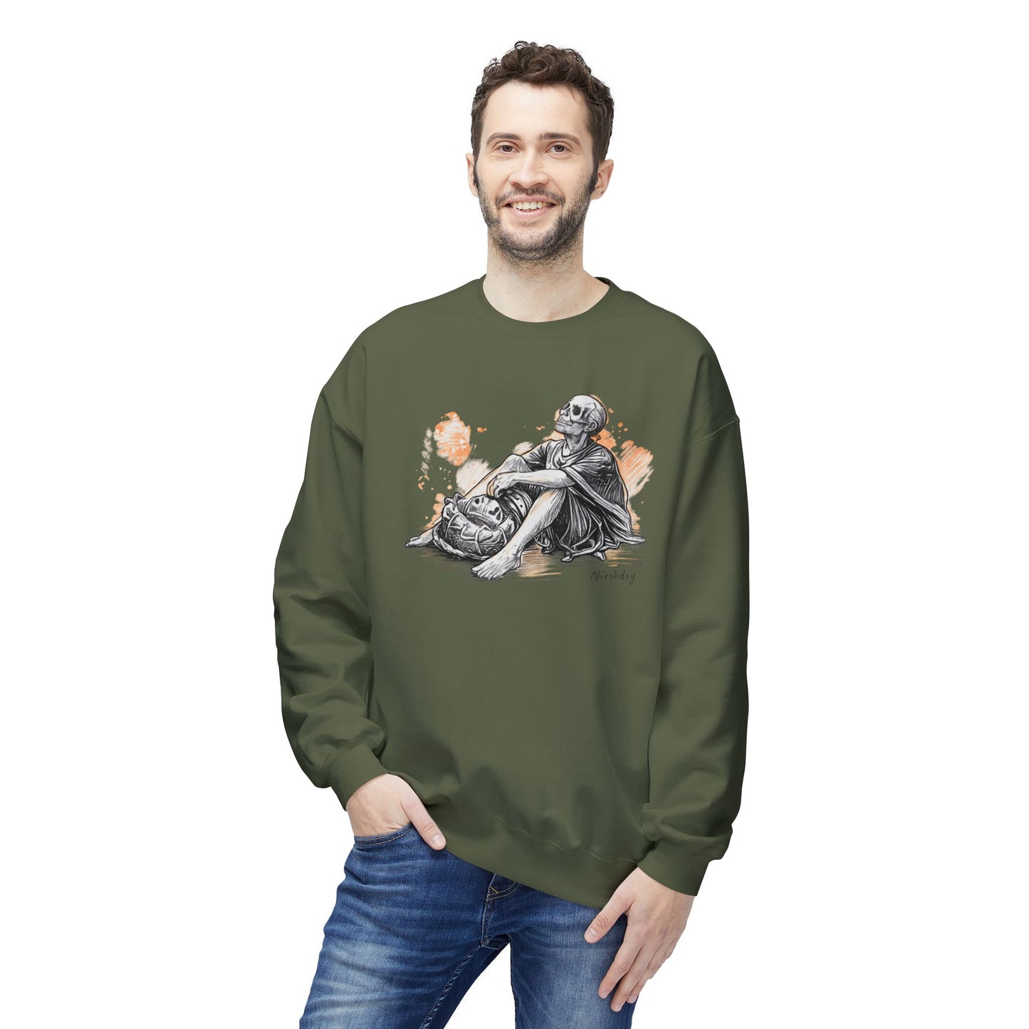 Skeleton Contemplation Sketch Sweatshirt | Eco-Limited