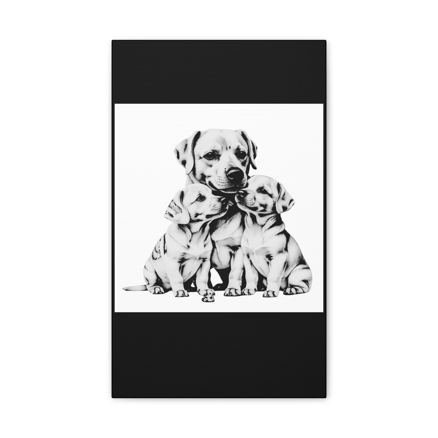 Mother and Puppies Black and White Canvas Wall Art | Eco Limited