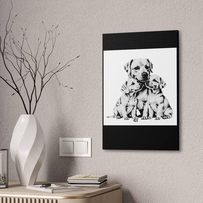 Mother and Puppies Black and White Canvas Wall Art | Eco Limited