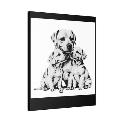 Mother and Puppies Black and White Canvas Wall Art | Eco Limited