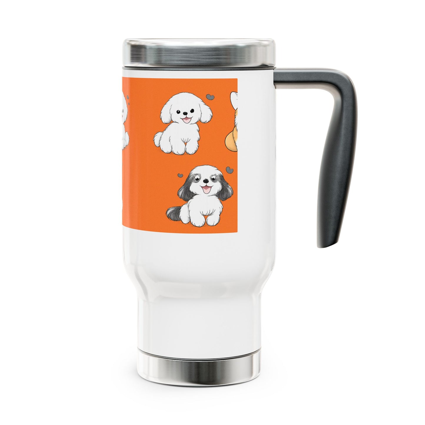 Cute Puppies Orange Pattern 14oz Stainless Travel Mug with Handle