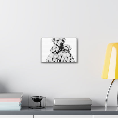 Mother and Puppies Black and White Canvas Wall Art | Eco Limited