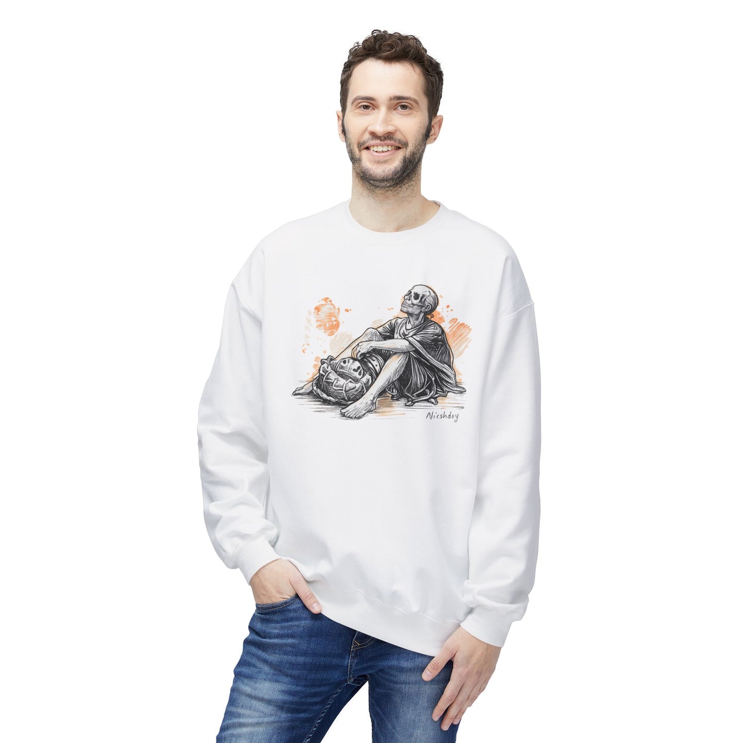 Skeleton Contemplation Sketch Sweatshirt | Eco-Limited