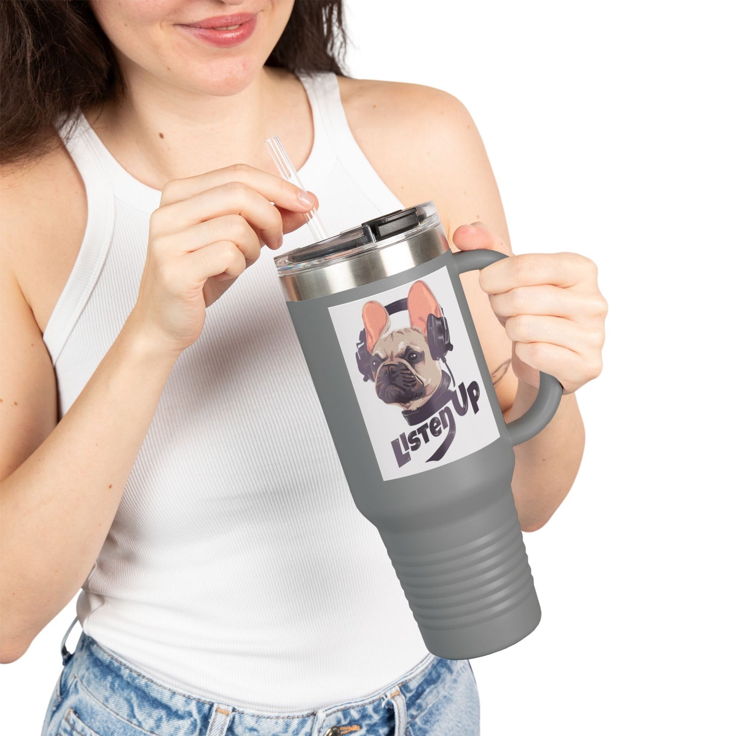 'Listen Up' French Bulldog Headphones Tumbler