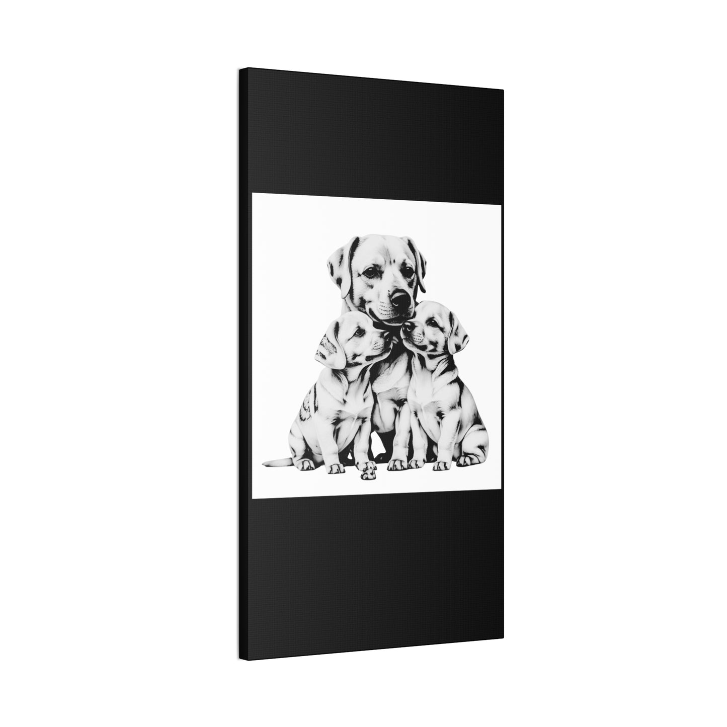 Mother and Puppies Black and White Canvas Wall Art | Eco Limited