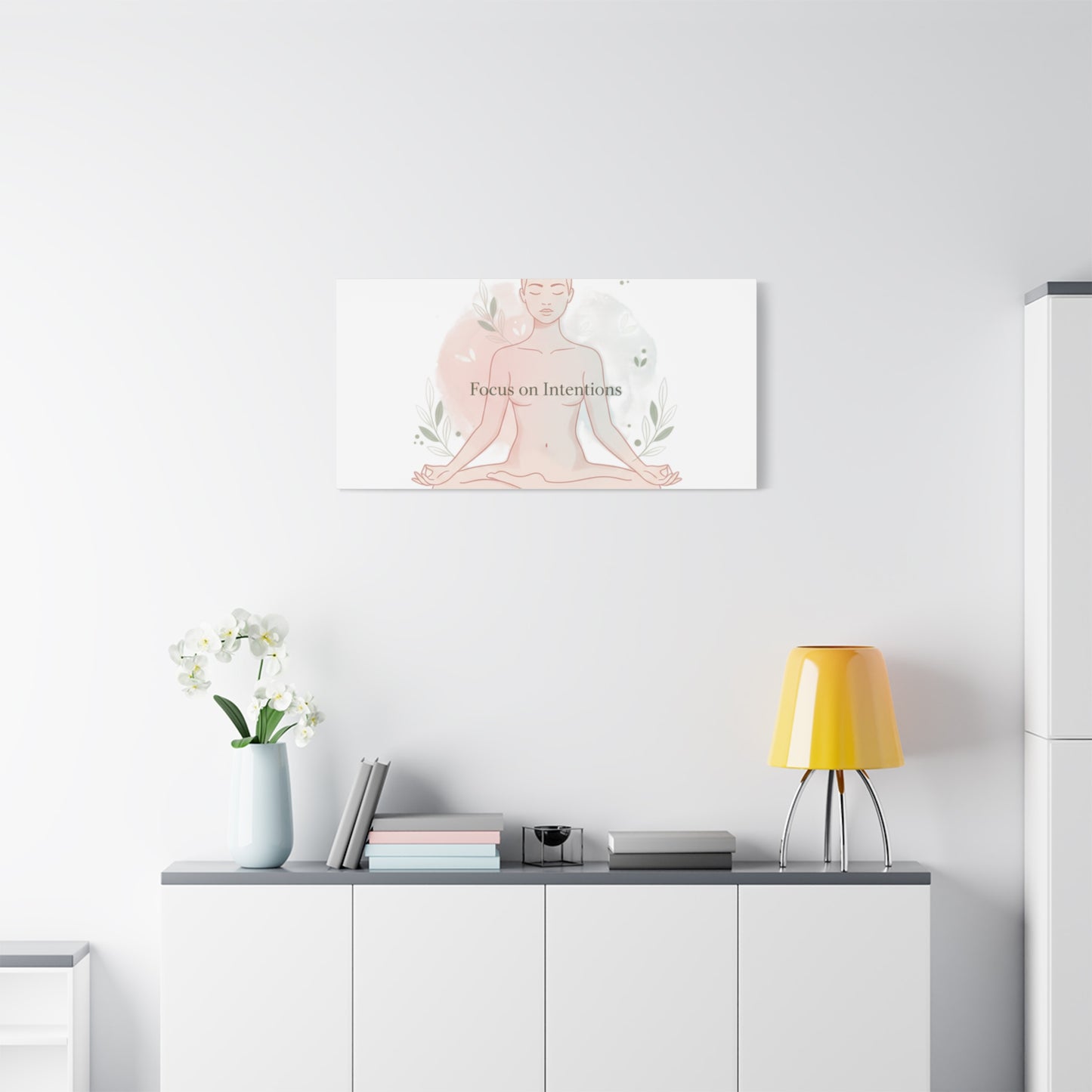 Focus on Intentions Canvas | Gentle Wellness Wall Art, Pastel Gradient Meditation Print