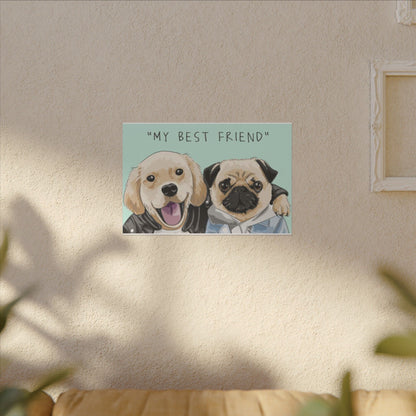 Cute Pug & Puppy Matte Stretched Print