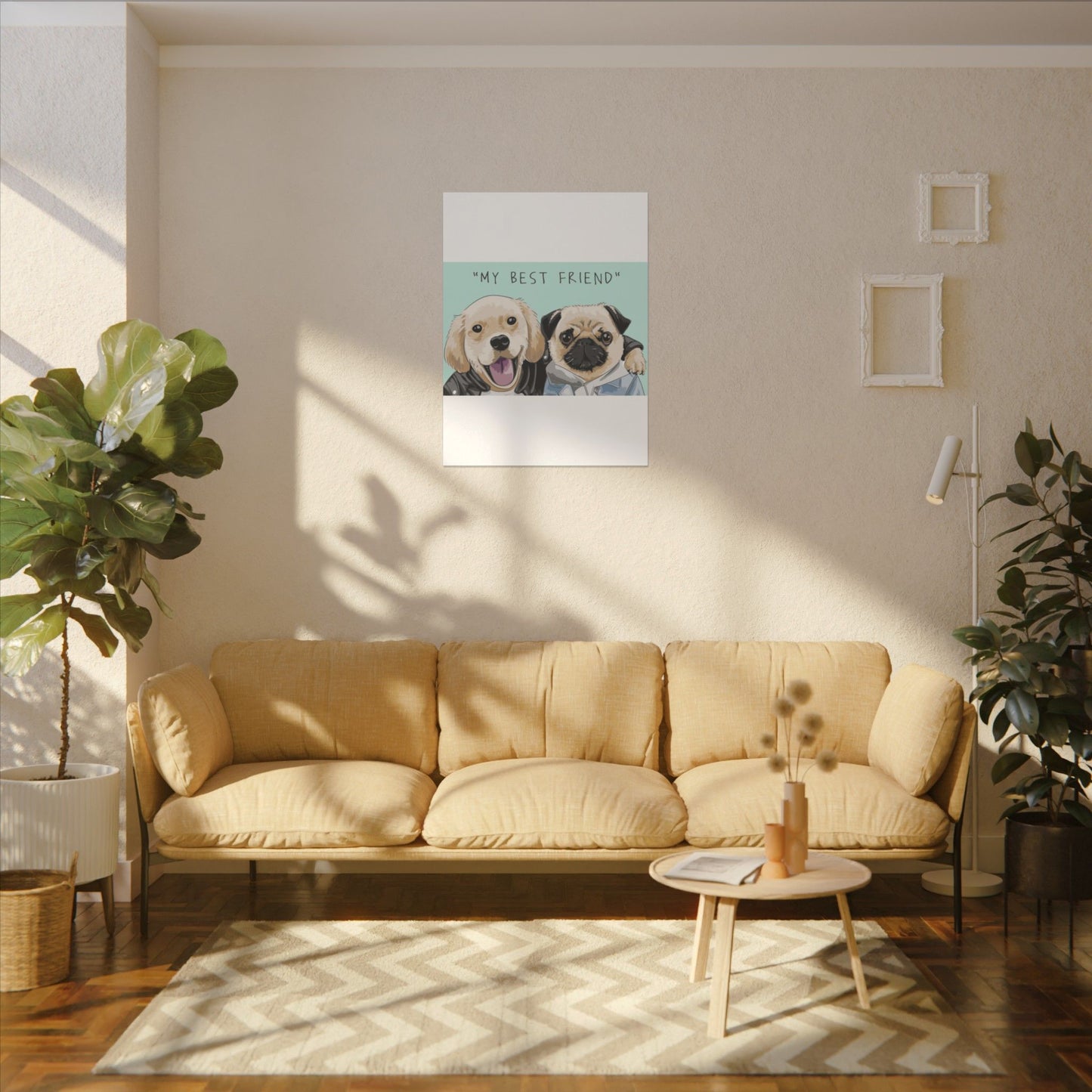 Cute Pug & Puppy Matte Stretched Print