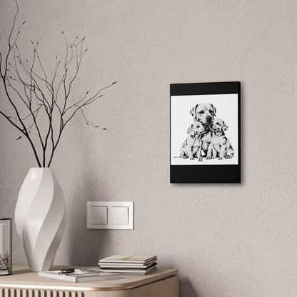 Mother and Puppies Black and White Canvas Wall Art | Eco Limited