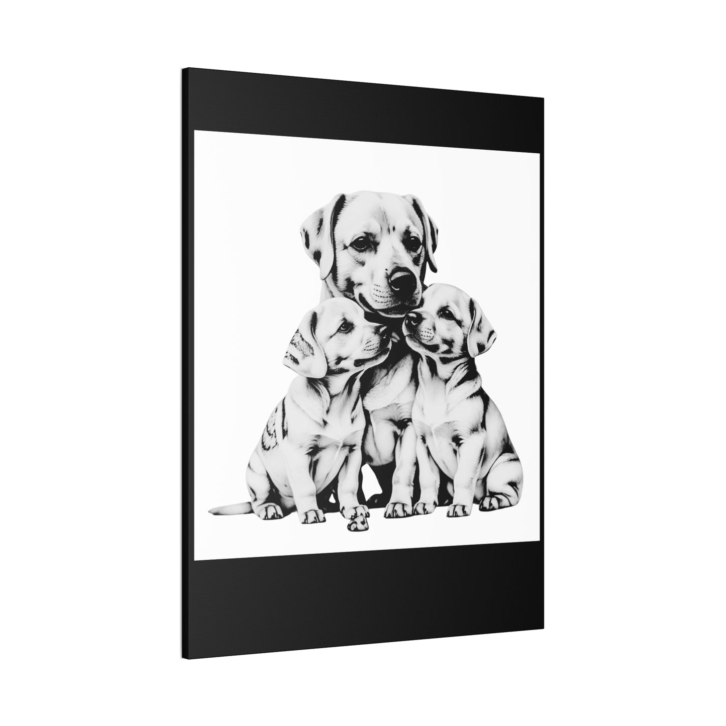 Mother and Puppies Black and White Canvas Wall Art | Eco Limited