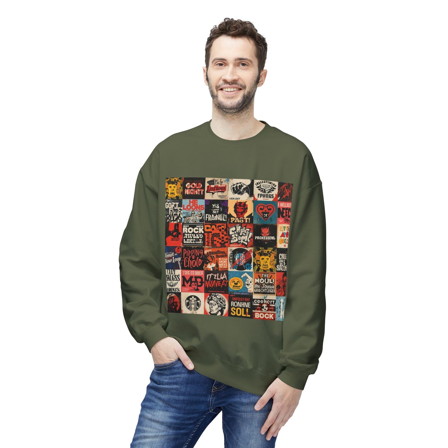 Vintage Rock Poster Collage Sweatshirt | Eco-Limited