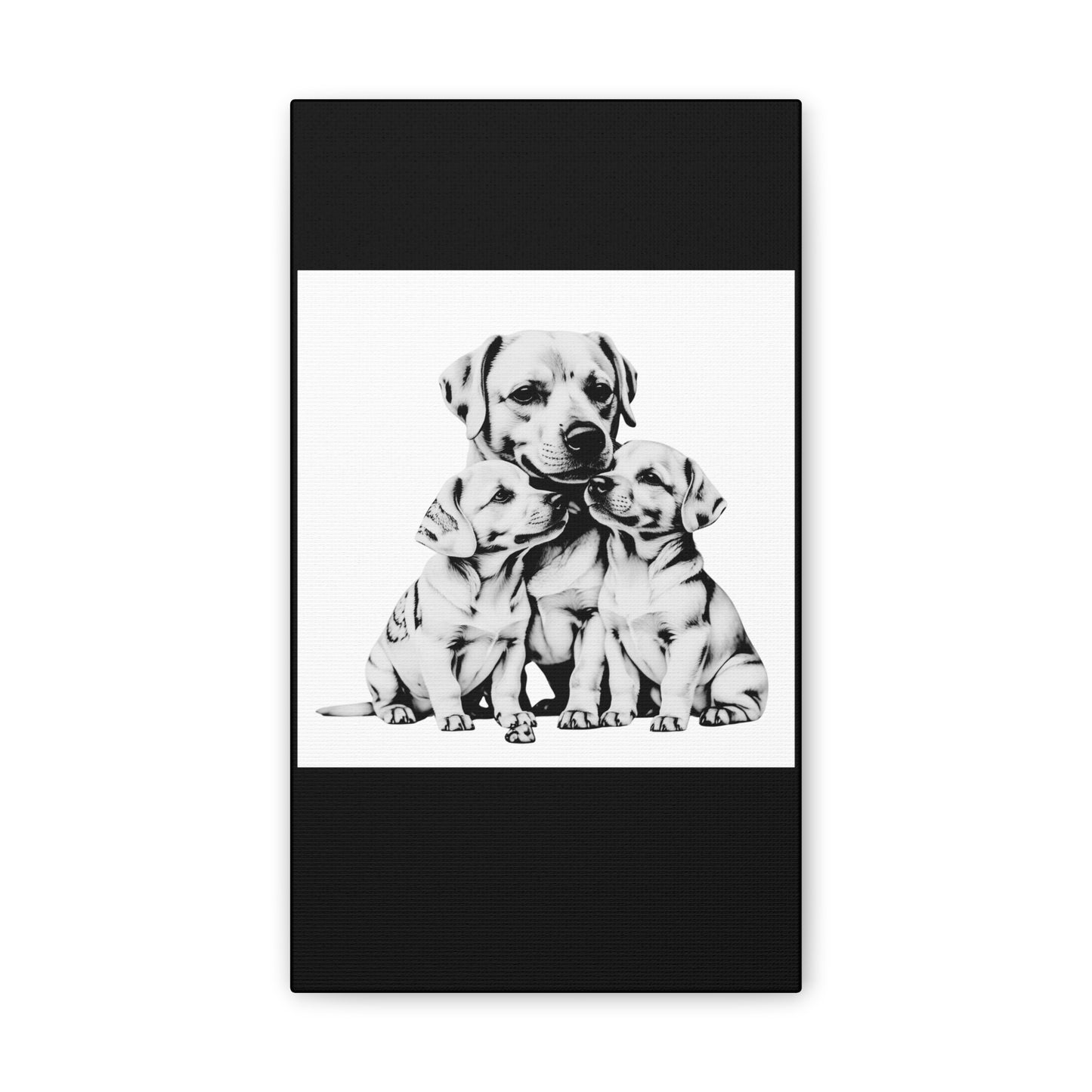 Mother and Puppies Black and White Canvas Wall Art | Eco Limited