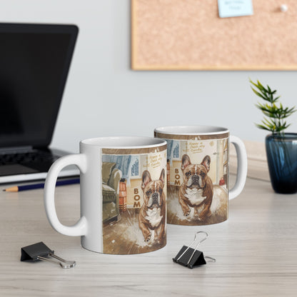 French Bulldog Home Scene Ceramic Mug — Cute Dog Illustration Coffee Cup (11oz/15oz)